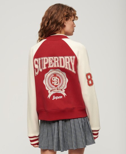 Superdry Women’s College Graphic Jersey Bomber Red / Risk Red/Oatmeal - Size: 14
