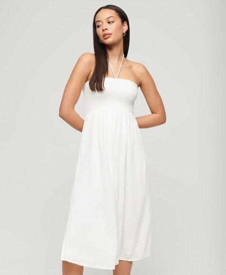 Superdry Women’s Smocked Midi Beach Dress White / Off White - Size: 14