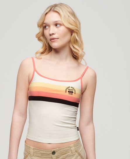 Superdry Women’s Athletic Essentials Branded Cami Top Cream / Sunset Coral Stripe - Size: 16