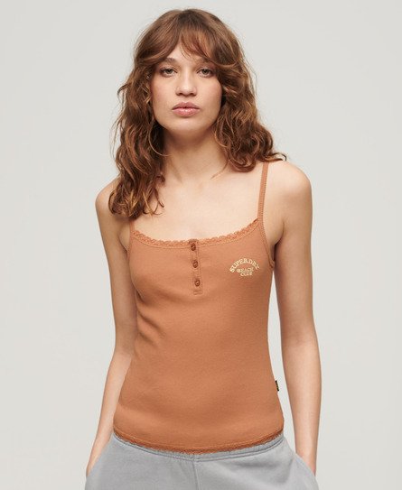 Superdry Women’s Athletic Essentials Button Down Cami Top Brown / Mocha Mousse Brown - Size: 14-16