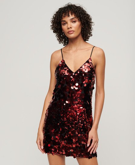 Superdry Women’s Disco Sequin Mini Dress Red / Red Brocade - Size: 8