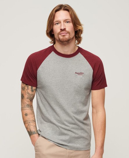 Superdry Men’s Organic Cotton Essential Logo Baseball T-Shirt Red / Grey Marl/Vintage Red Marl - Size: S