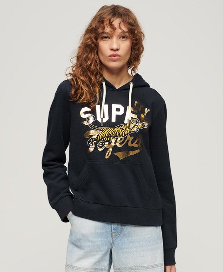 Superdry Women’s Reworked Classics Graphic Hoodie Navy / Blue Navy Marl - Size: 14