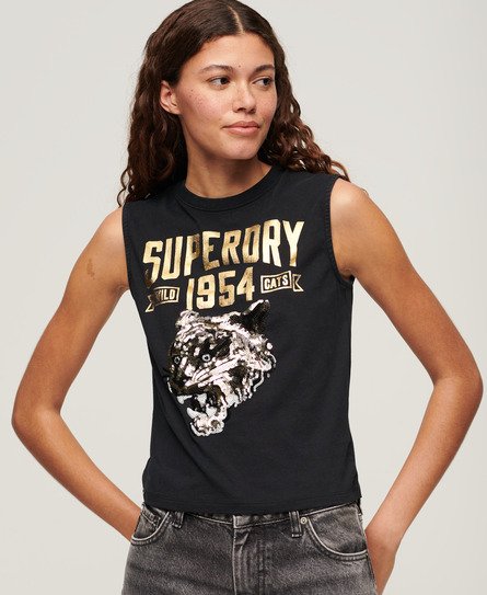 Superdry Women’s Embellished Archive Fitted Tank Top Black / Jet Black - Size: 16