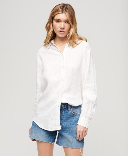 Superdry Women’s Casual Linen Boyfriend Shirt White / Optic - Size: 16