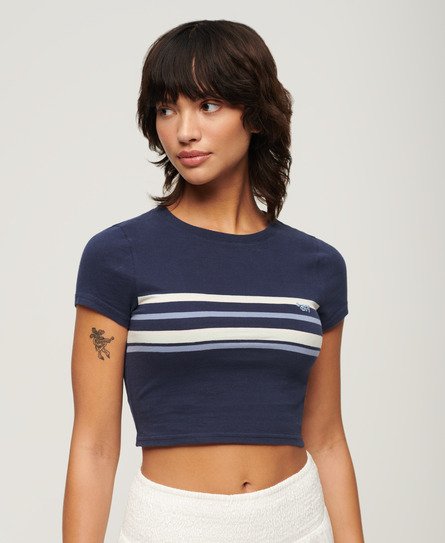 Superdry Women’s Vintage Stripe Crop T-Shirt Navy / Preppy Navy Stripe - Size: 16