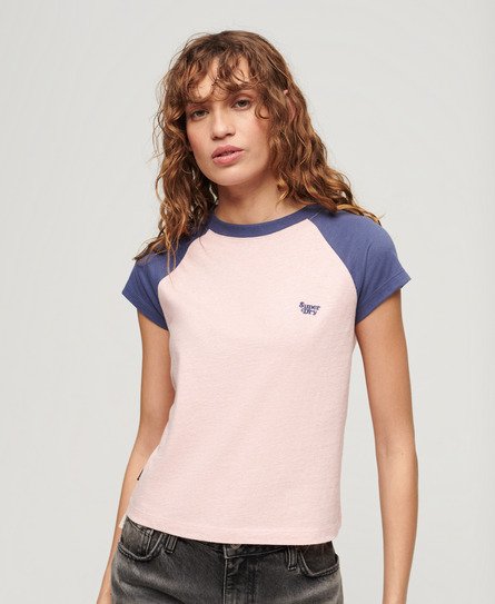 Superdry Women’s Organic Cotton Essential Logo Raglan T-Shirt Pink/Navy / Soft Pink/mariner Navy - Size: 12