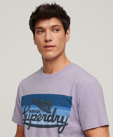 Superdry Men’s Cali Striped Logo T-Shirt Purple / Light Lavender Purple Slub - Size: XL