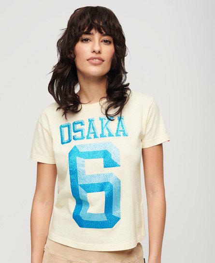 Superdry Women’s Osaka 6 Embellished 90s T-Shirt Cream / Rice White - Size: 14