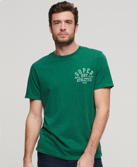 Superdry Men’s Athletic College Graphic T-Shirt Green / Dark Forest Green Slub - Size: Xxl