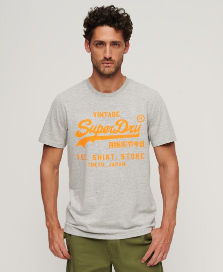 Superdry Men’s Neon Vintage Logo T-Shirt Grey / Athletic Grey Marl - Size: Xxl