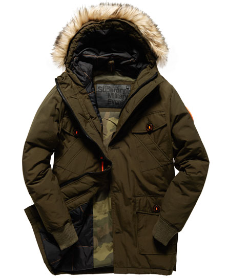 Mens - Military Everest Coat in Dull Army/black | Superdry