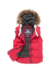 University bodywarmer met capuchon