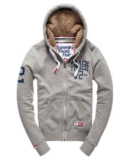 Mens Track Field Winter Zip Hoodie in Phoenix Grey Grit Superdry UK