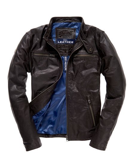 Mens - Real Hero Leather Biker Jacket in Brown | Superdry