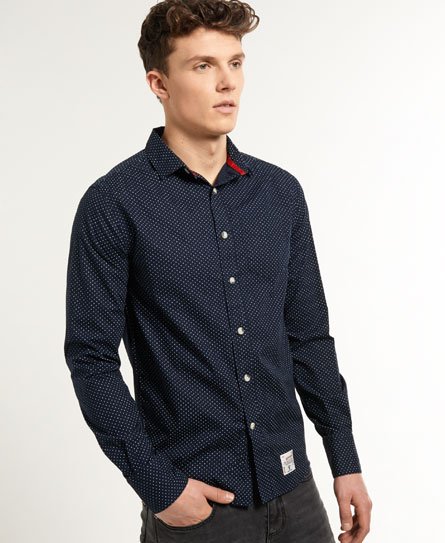 Mens - Laundered Cut Collar Shirt in Navy Dot | Superdry