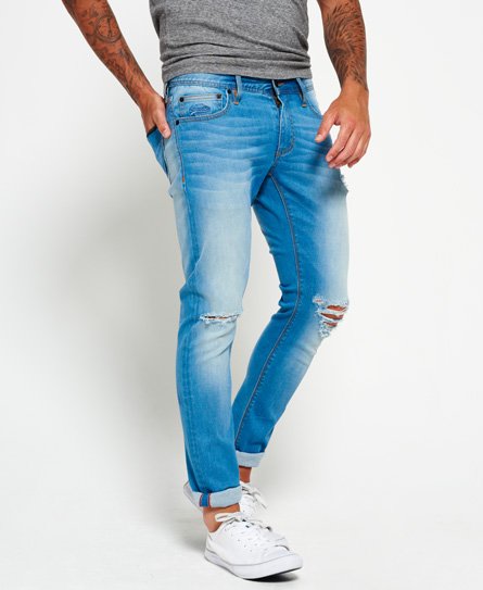 Mens - Slashed Skinny Jeans in Blue Stone Destroy | Superdry