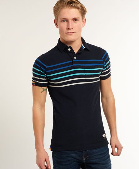 Mens - Bay Stripe Polo Shirt in Eclipse Navy Marl Mix | Superdry