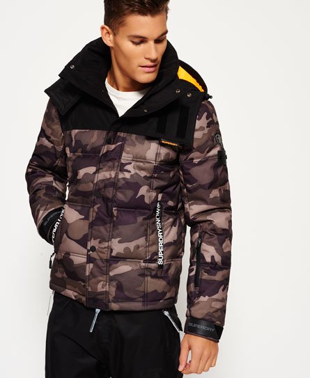Mens - Box Snow Puffer Jacket in Camo Green / Black | Superdry
