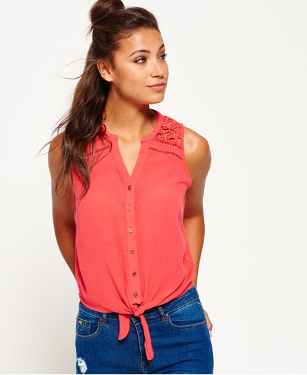 Superdry Schiffli Applique Sleeveless Tie Top Schiffli Applique Sleeveless Tie Top