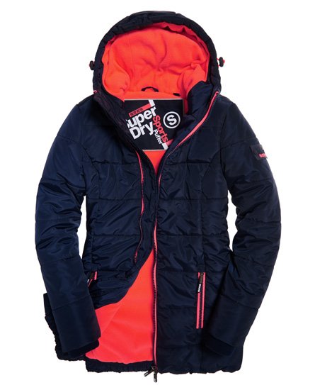 Womens - Tall Sports Puffer Jacket in Navy/fluro Coral | Superdry