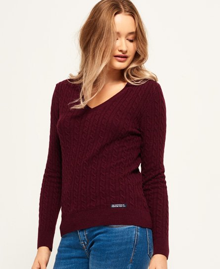 Superdry Pull en maille torsadée à col en V Luxe Mini Pull en maille torsadée à col en V Luxe Mini