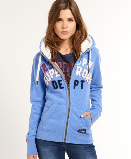 Womens - Sherpa Zip Hoodie in Cali Blue Marl | Superdry UK