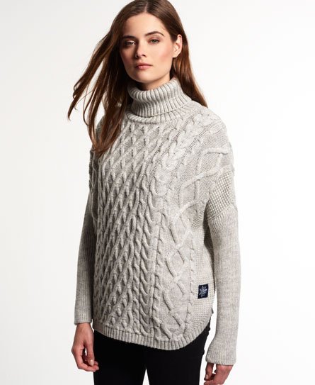 Women's Cable Cape Jumper in Grey Marl