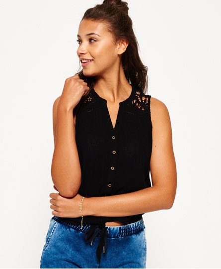 Superdry Schiffli Applique Sleeveless Tie Top Schiffli Applique Sleeveless Tie Top