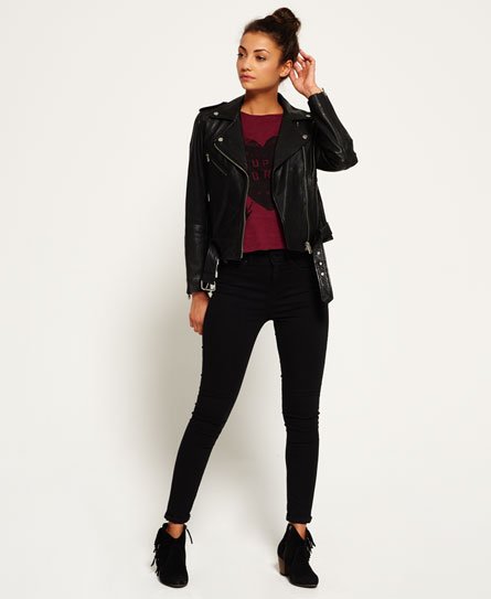 Womens - Luxe Leather Biker Jacket in Black | Superdry