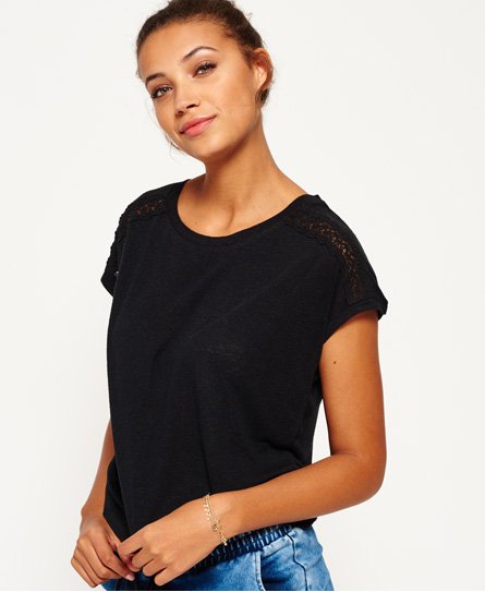 Superdry T-skjorte med blondeinnsatser T-skjorte med blondeinnsatser