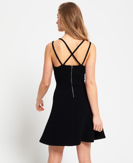 Neues Damen Superdry Strukturiertes Skater-Trägerkleid Schwarz