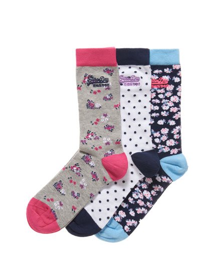 Womens - Ditsy Floral Socks Triple Pack in Gry Mrl Florl/nvy Fl | Superdry