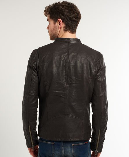 Mens - Real Hero Leather Biker Jacket in Brown | Superdry