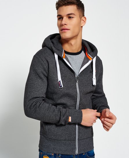 Mens Orange Label Zip Hoodie in Low Light Black Grit Superdry UK