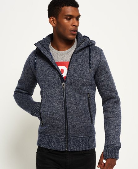 Mens Expedition Zip Hooded Jacket in Denim light Grey Twist