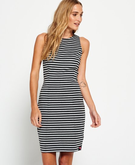 Womens - 90's Panelled Bodycon Dress in Black/grey Marl Stripe ...