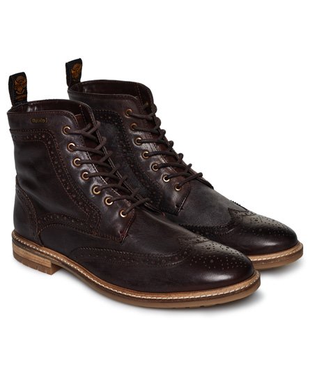 Mens - Brad Brogue Premium Stamford Boots in Washed Brown | Superdry