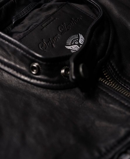 Men's Classic Real Hero Biker Leather Jacket in Black
