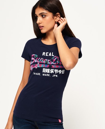 Women's Vintage Logo Infill T-Shirt in Rinse Navy