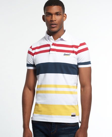 Mens - College Stripe Polo Shirt in Optic/springs Yellow | Superdry
