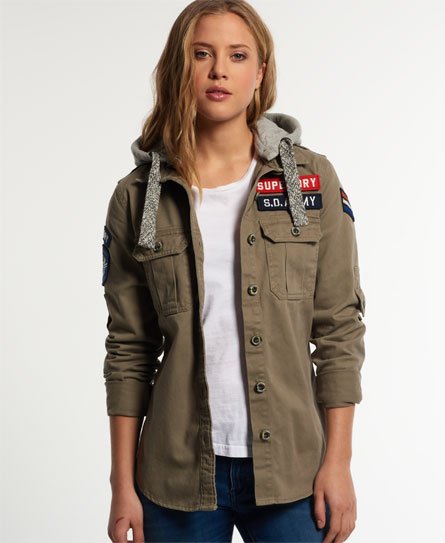Womens - Washed Twill Military Shirt in Army Green | Superdry