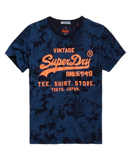 Superdry Shirt Shop Indigo All Over Print T-skjorte Shirt Shop Indigo All Over Print T-skjorte