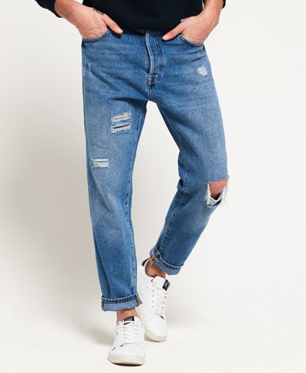 mens tapered blue jeans