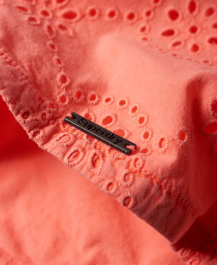 New Womens Superdry Broderie Chino Shorts Fluro Coral