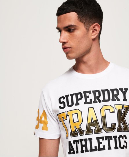 Men\'s Super Track Metallic Box Fit T-Shirt in Optic | Superdry US