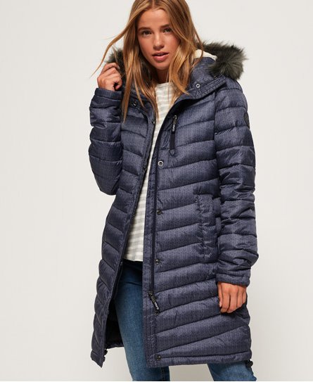 superdry chevron padded parka with faux fur hood
