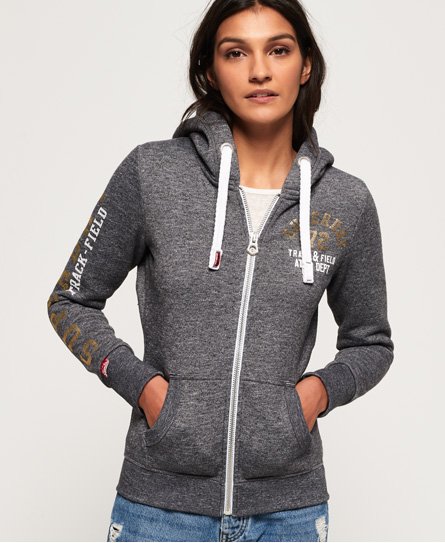 Womens - Track & Field Zip Hoodie in Black Noire Grindle | Superdry UK