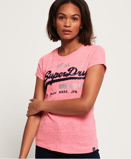 Superdry Vintage Logo Sequin T skjorte Dame T skjorter Superdry The Real Glitter Sequin T skjorte Dame T skjorter