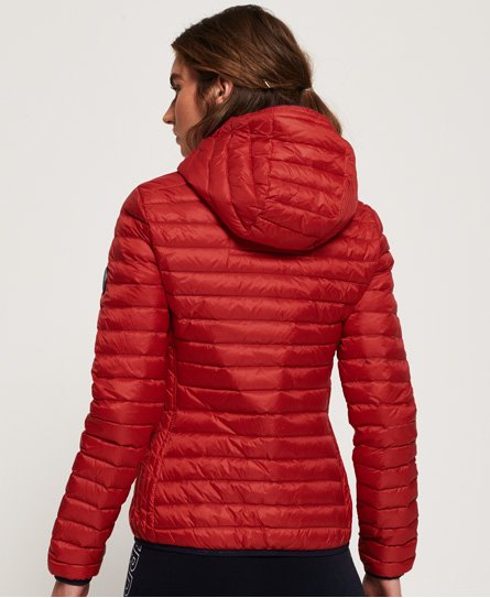 Women s Core Down Hooded Jacket in Red Superdry CA EN